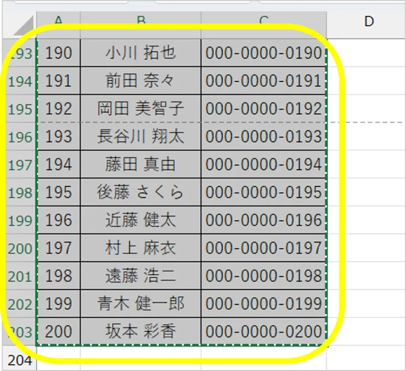 エクセルでコピーをしたときの状態