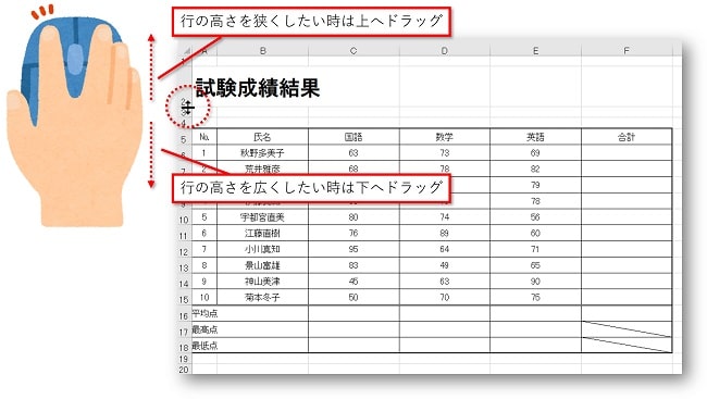 列や行をドラッグして好きな位置に変更する方法