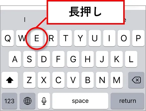 iPhone で「è」の文字を入力する場合は、英語キーボードの「e」を長押し