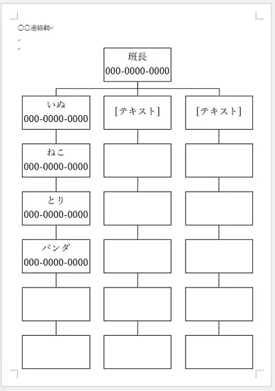 SmartArtの組織図を使って連絡網