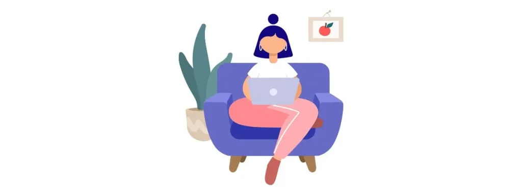 椅子に座ってパソコンをしている女性のイラスト